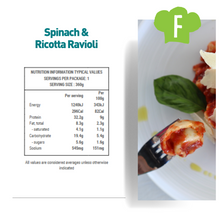 Load image into Gallery viewer, Spinach and Ricotta Ravioli with Napolitana Sauce and Shaved Parmesan